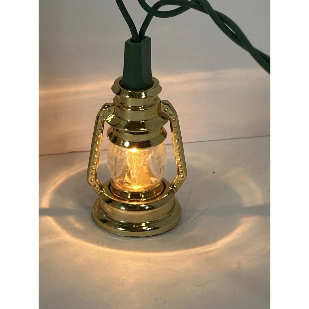 Vintage Christmas Mini Lantern Light Set Red/Wht/Gold Tested Works 15.5 ft